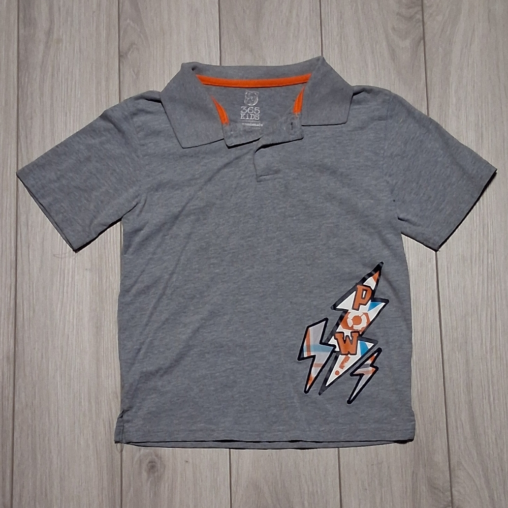 Kids Gray Polo Shirt with Lightning Design - Boy's Size 6 - Pre-owned